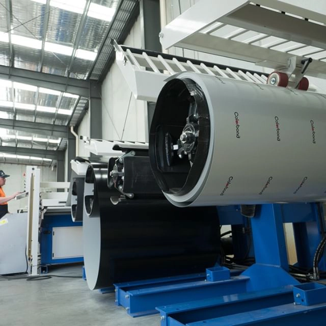 Steel coil loaded on a decoiler in the PPC Flashings factory